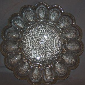 Hobnail Deviled Egg Plate Indiana Clear Pressed Glass Serving